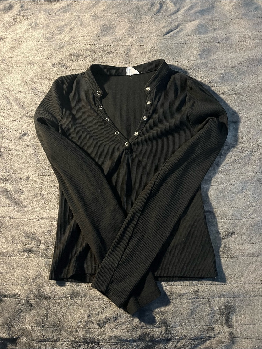 Cotton On Black Ribbed Snap V-Neck Sweater